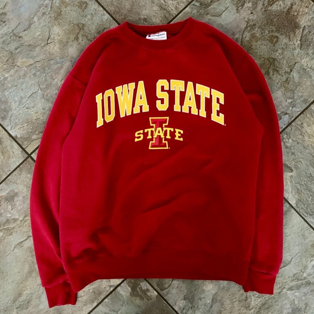 Iowa State Vintage Sweater Champion Embroidered Men's M Crewneck Pullover Red